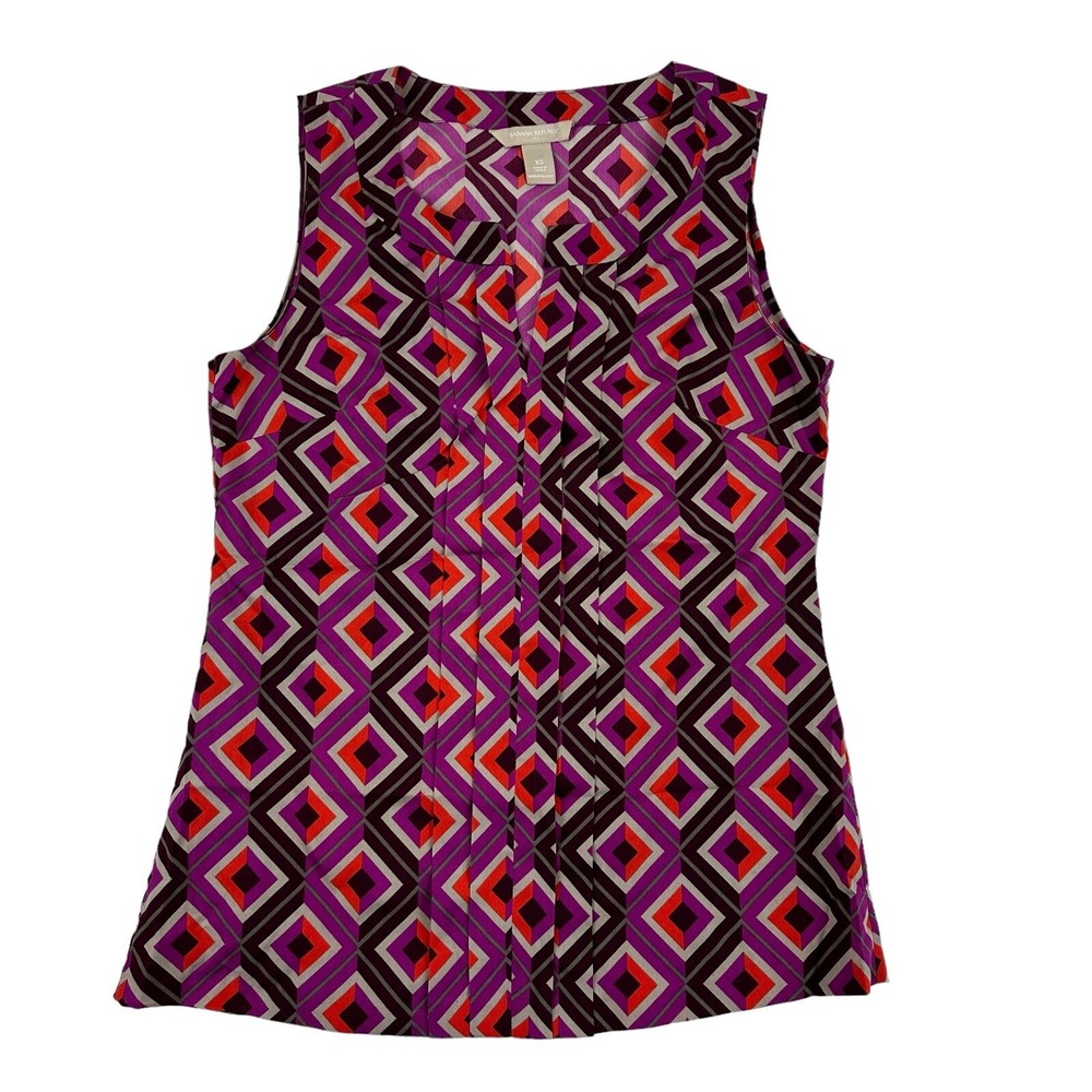 Banana Republic Multicolor Geometric Sleeveless Blouse VNeck Pleats Polyester XS